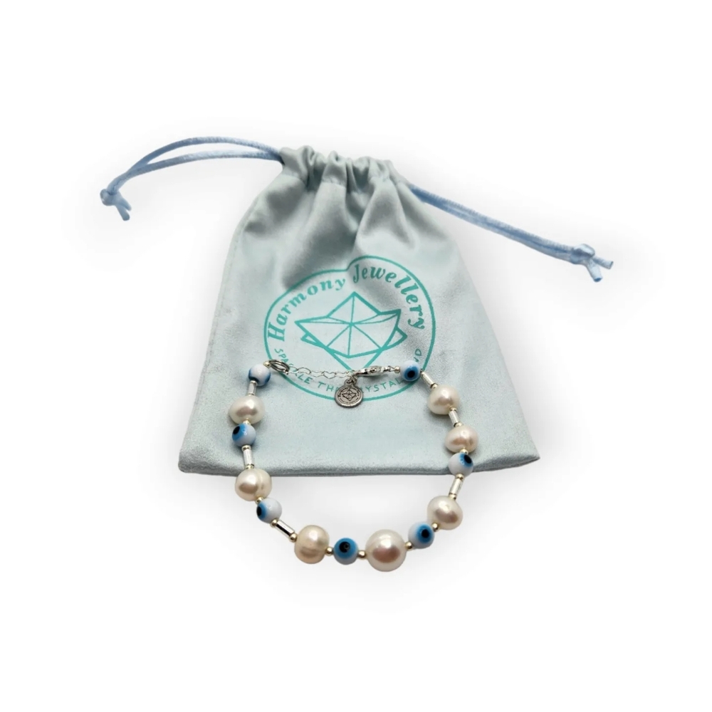 Freshwater Pearl, Evil Eye, Harmony charm bracelet